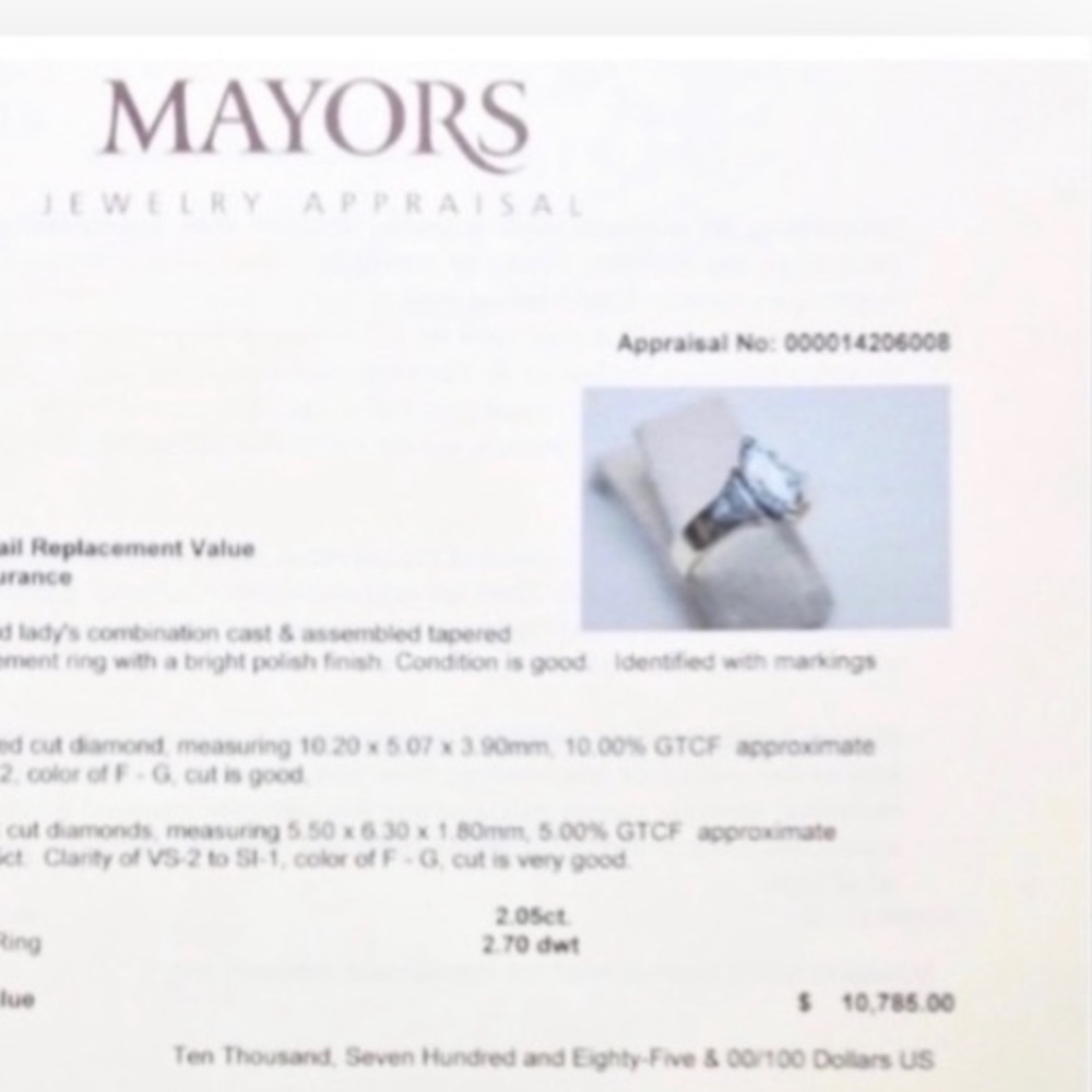2+ CT Marquise Diamond Engagement Ring ✶ Trillions 14K Gold ✶ Mayors Appraisal 6 - Picture 10 of 16